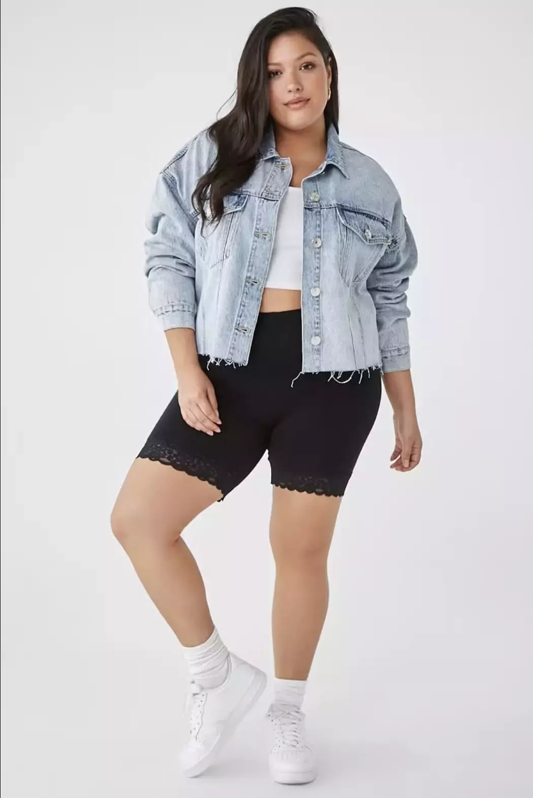 A Raw Hem Cropped Jacket Bike Shorts