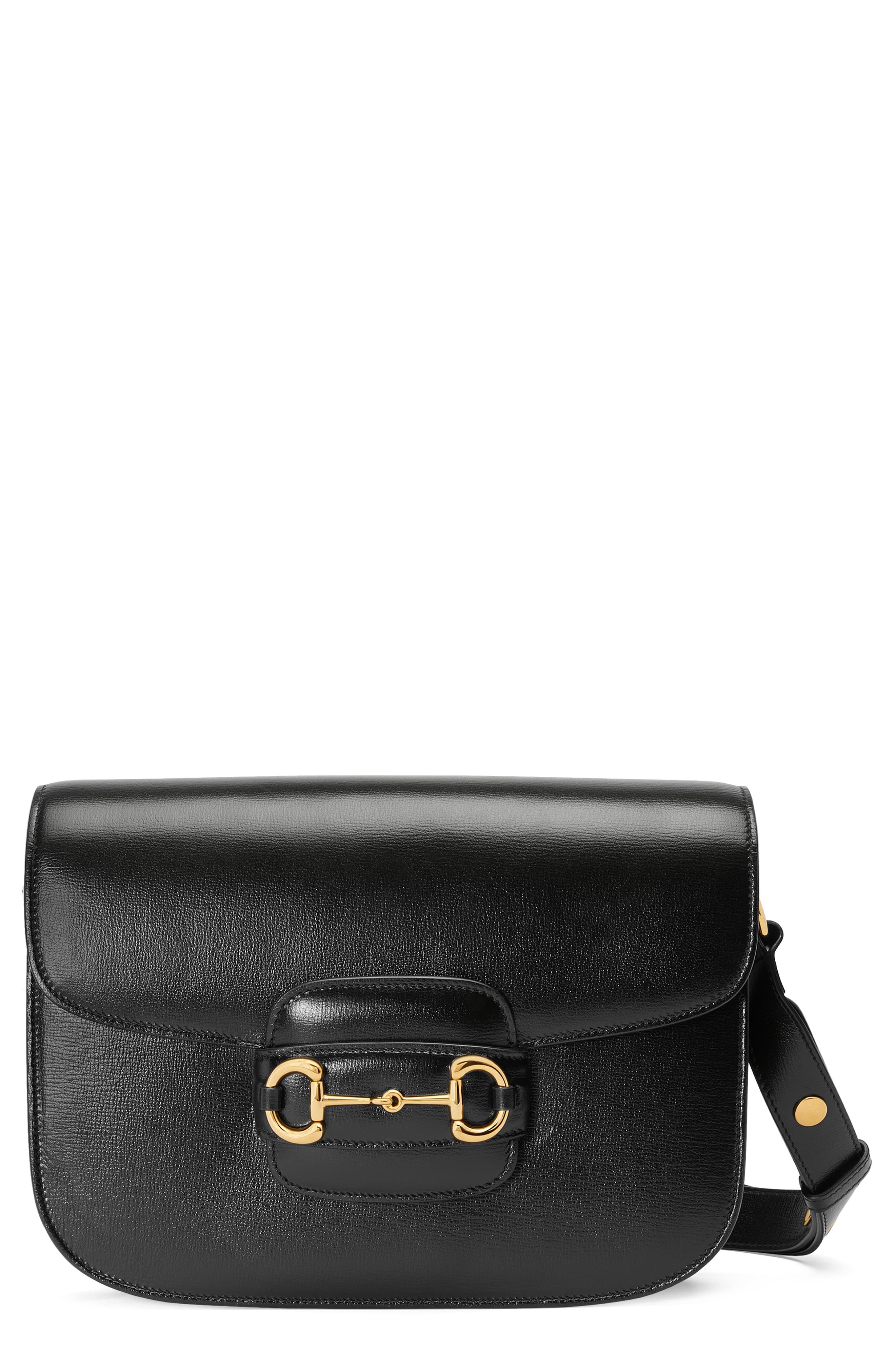 GUCCI Small 1955 Horsebit Leather Shoulder Bag, Main, color, NERO