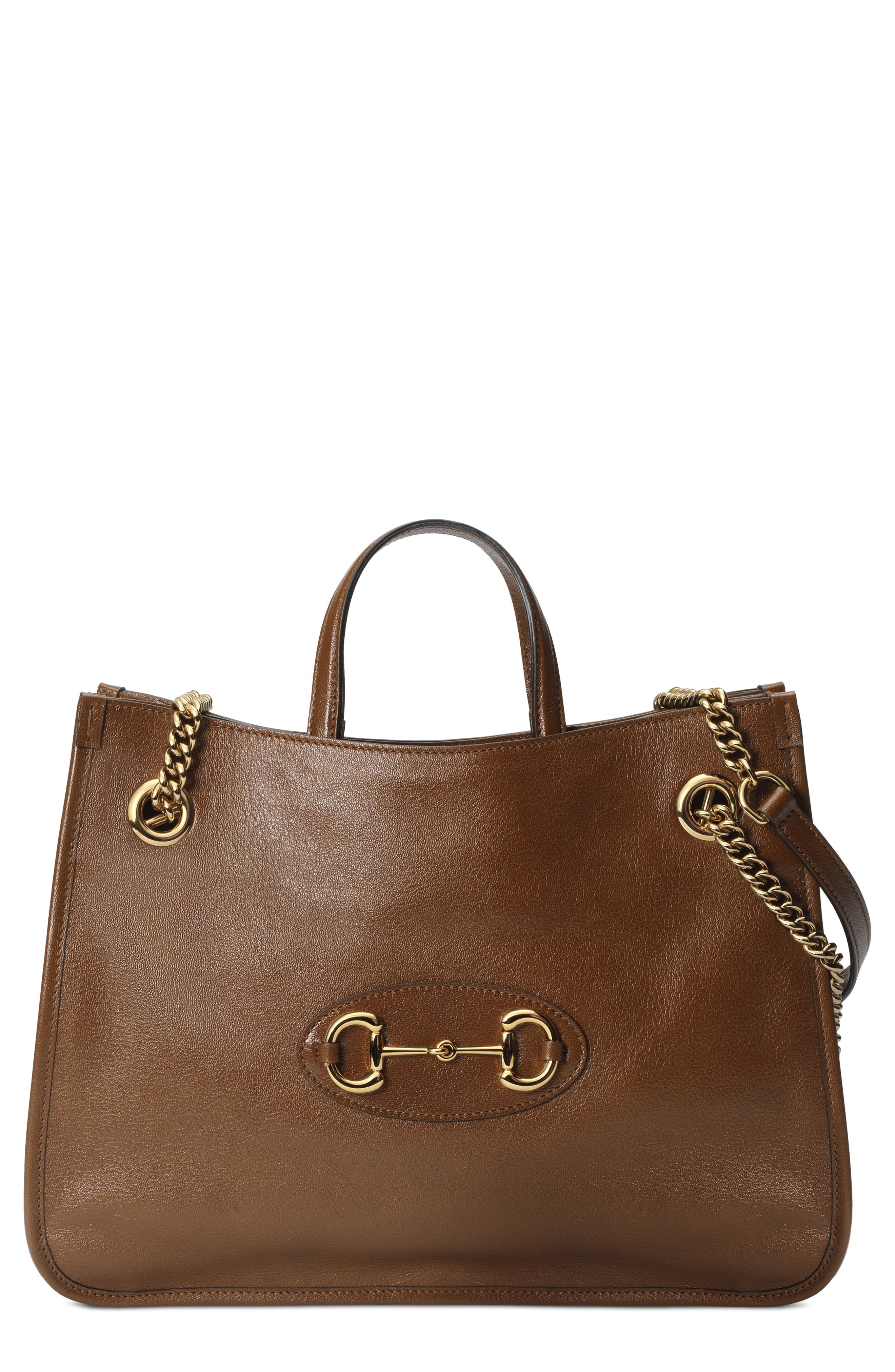 GUCCI Medium 1955 Horsebit Convertible Leather Tote, Main, color, BROWN SUGAR