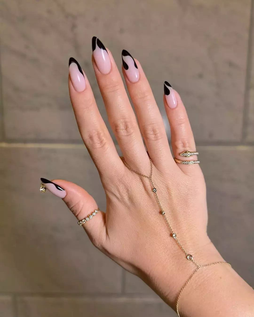 Abstract French Tip Nails With Charms