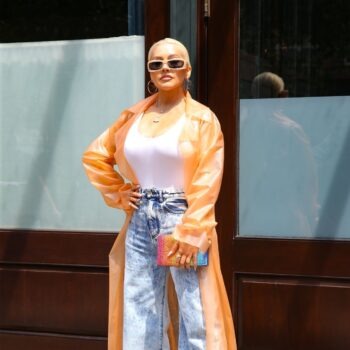 Christina Aguilera In A White Top And Jeans New York