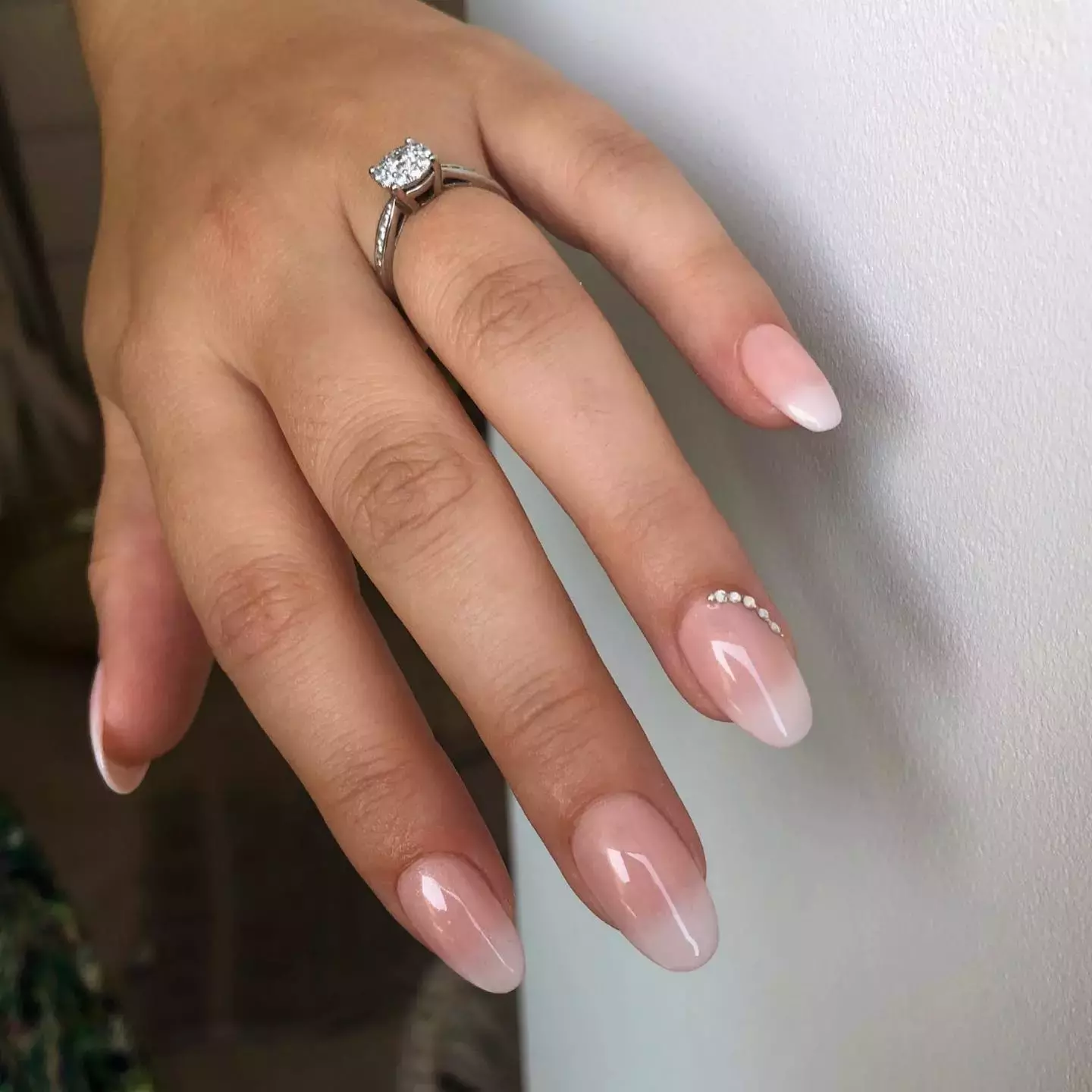 Diamond Studded Ombre Bridal Nails