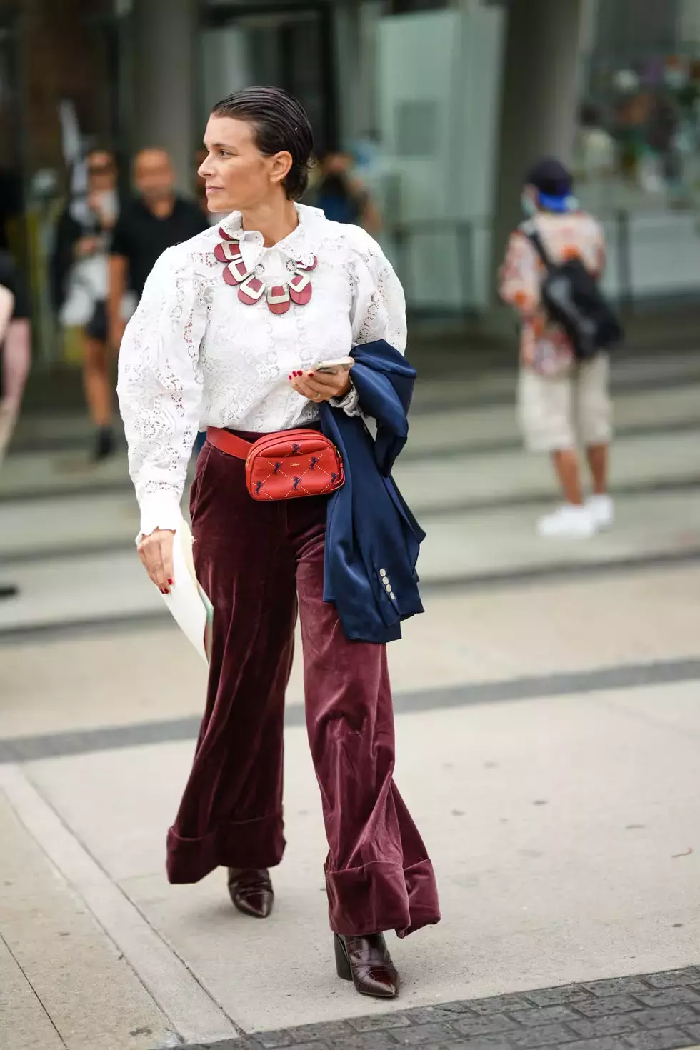 High Collar Shirt And Velvet Pants