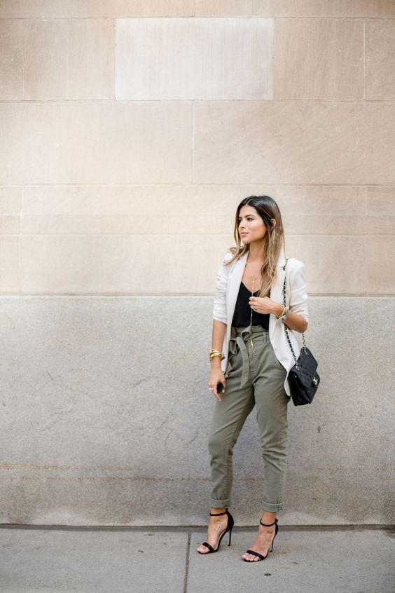 20 Style Tips On How To Wear Paper Bag Waist Pants - Gurl.com | Pants outfit work, Blazer outfits, Business casual outfits