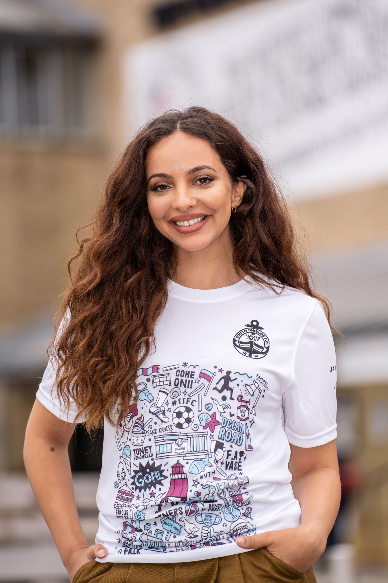 Jade Thirlwall Posing In Her Limited Edition Community Shirt For South Shields Fc