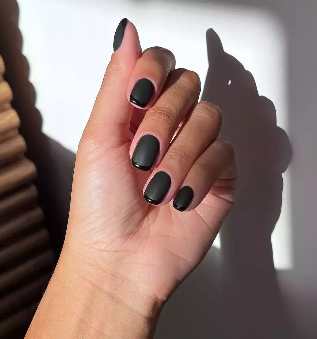 Matte Nails With Glossy Black Tips