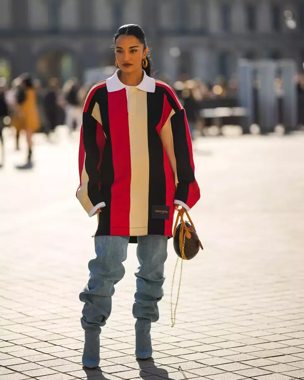 Striped Shirtdress With Denim Boots