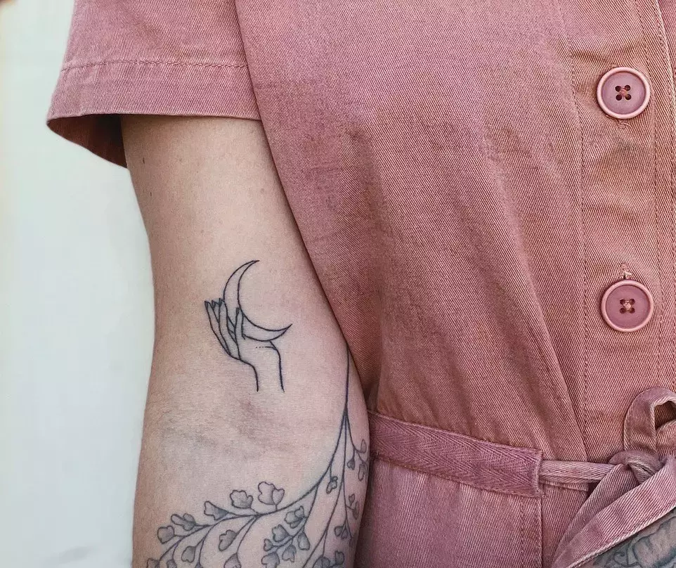 This Fun Moon And Hand Sagittarius Tattoo