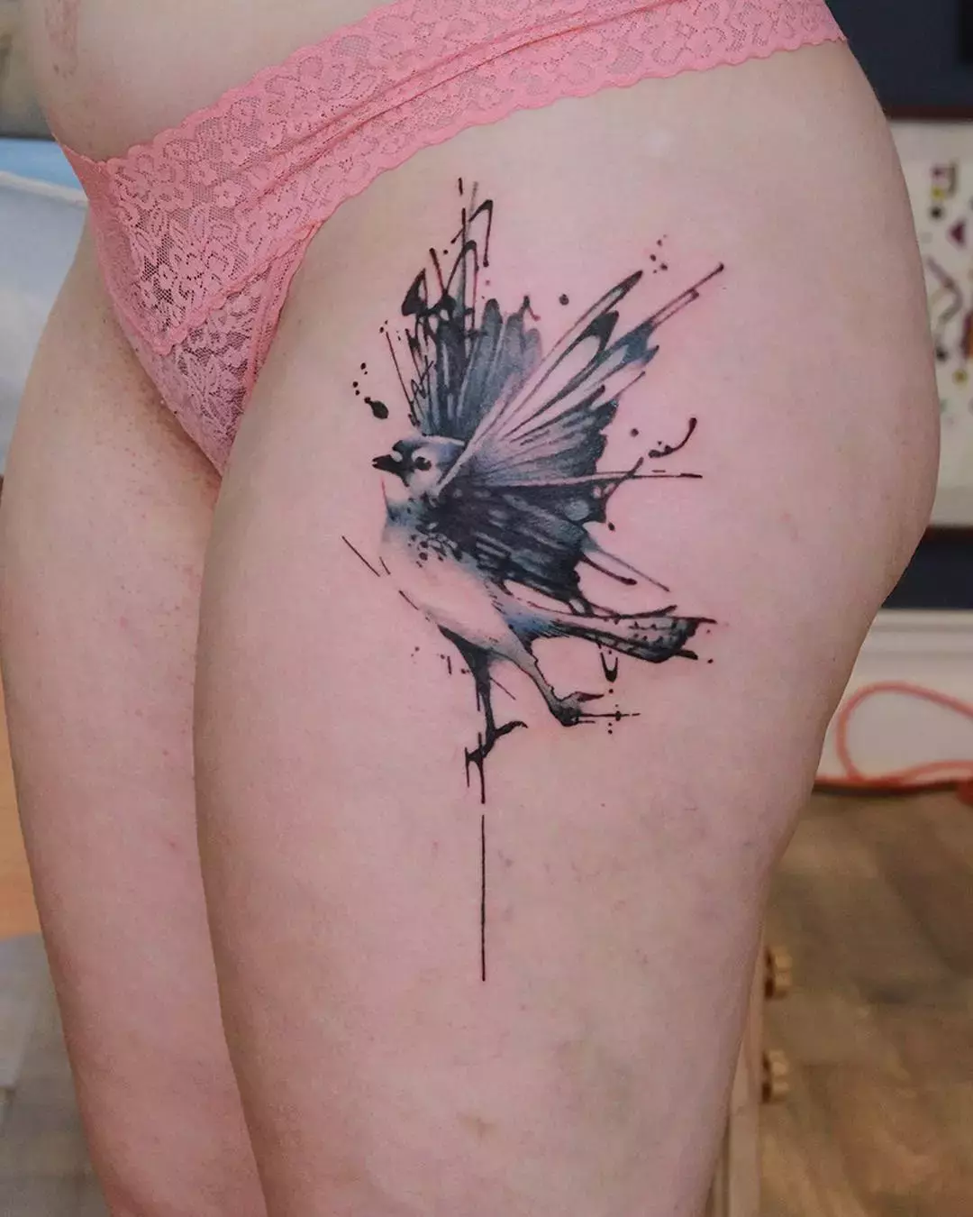 Watercolor Thigh Tattoo